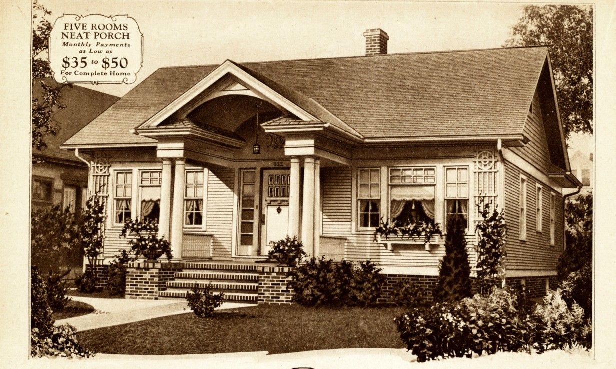 Close-up of house in Sears Modern Homes catalog