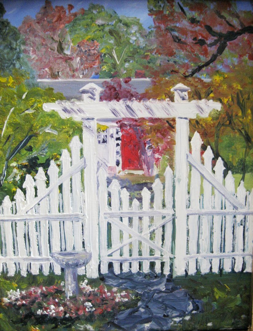Oil painting of our backyard, done by Gina Buzby