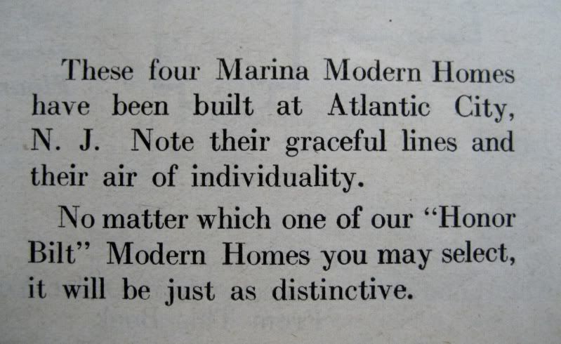 Everything I know about the Sears Homes in Atlantic City, I learned from this paragraph in the 1923 Modern Homes catalog. 