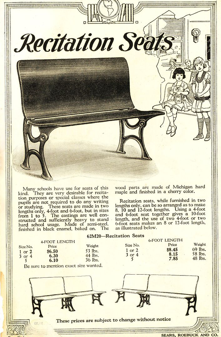 Sears Recitation Desks. Somehow, just hearing the word recitation brings back the wearing nothing but undies to school and being asked to take a pop quiz nightmare. 
