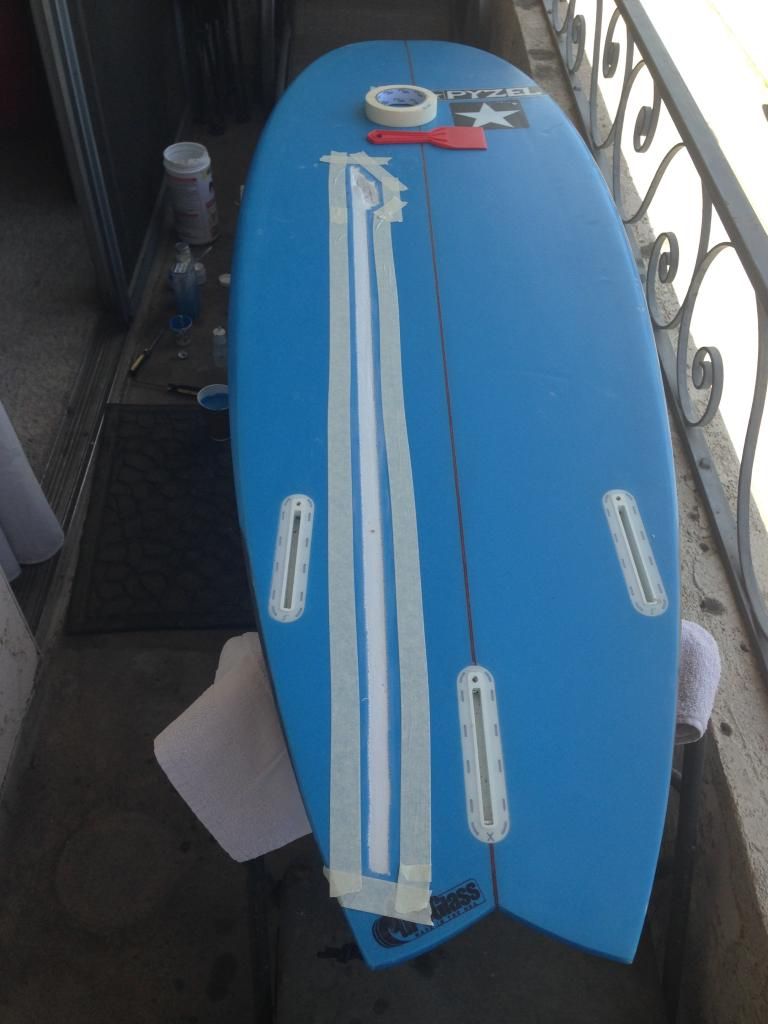 Repair huge ding caused by leash r/surfing