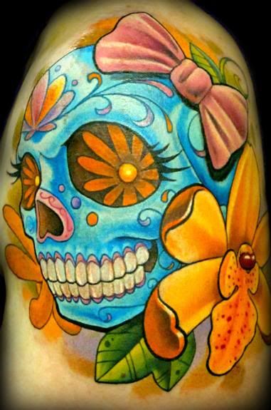 sugar skull tattoo by tim senecal