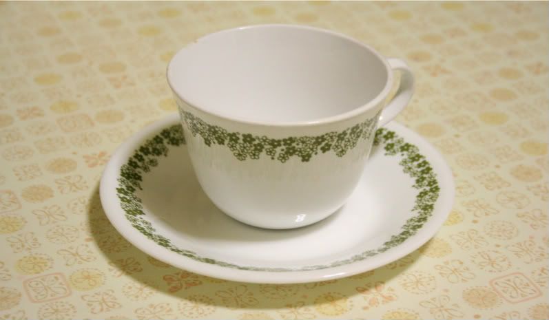 corelle vintage olive green design tea cup and saucer