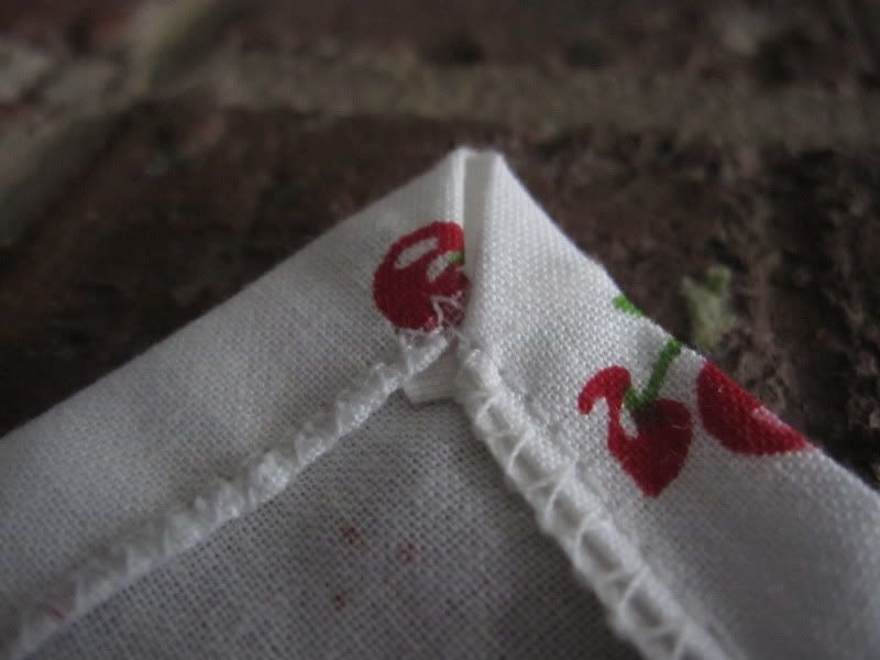 half mitering on cherry cloth napkins
