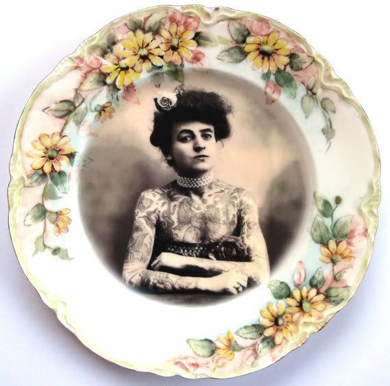 antique tattooed lady plate
