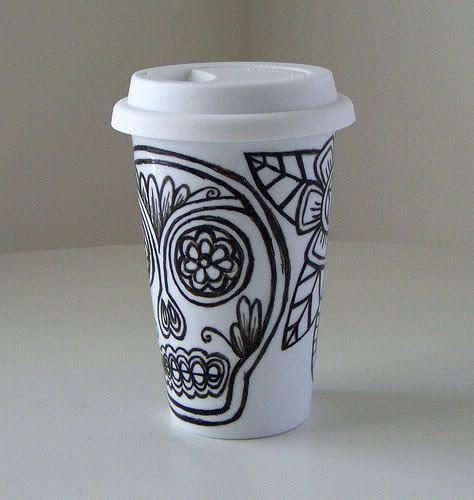 sugar skull eco friendly coffee cup
