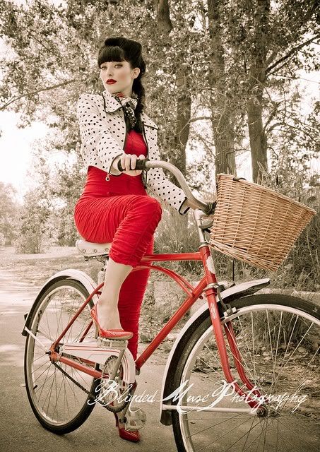 rockabilly girl on old school bike