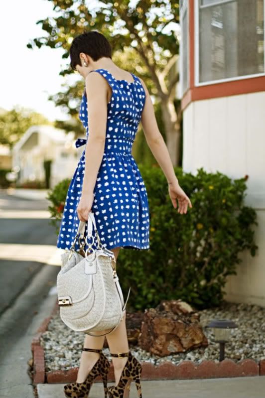 polka dotted blue dress