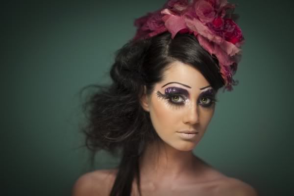 purple eyeshadow and fake eyelashes photo