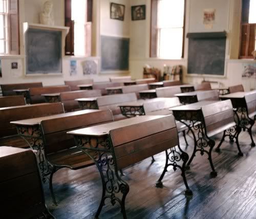 classroom with blackboards