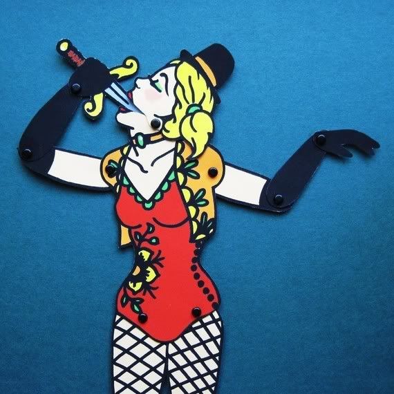 old school sword swallowing paper doll lady