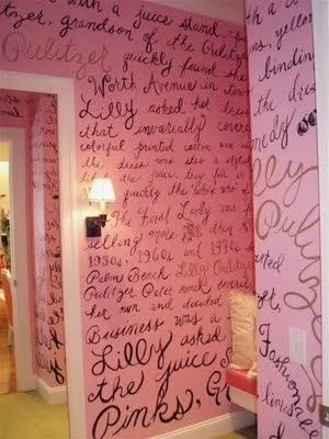 written on pink wallpaper