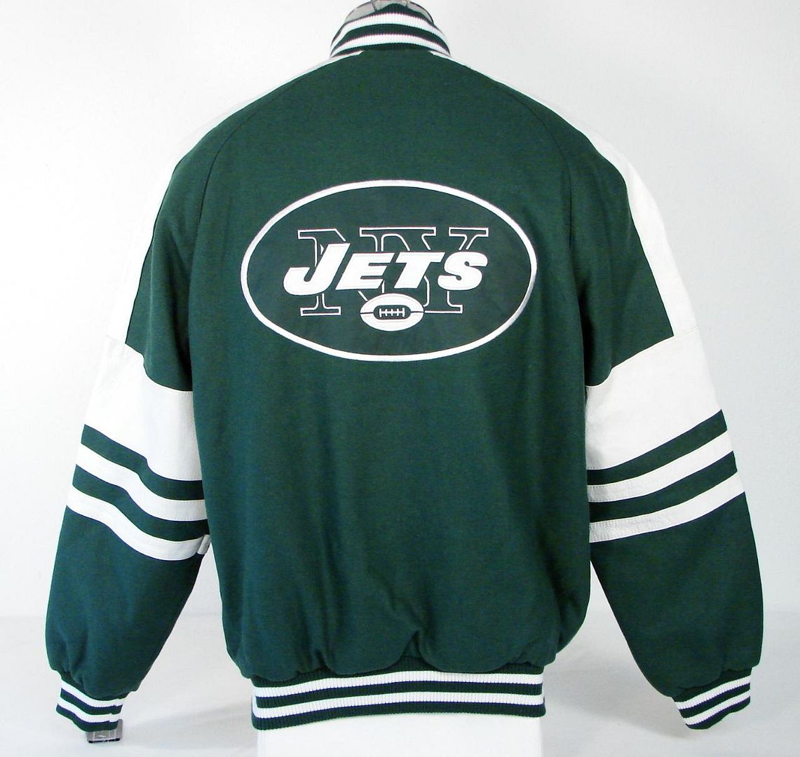 NFL Team Apparel New York Jets Reversible Wool & Leather Varsity Jacket