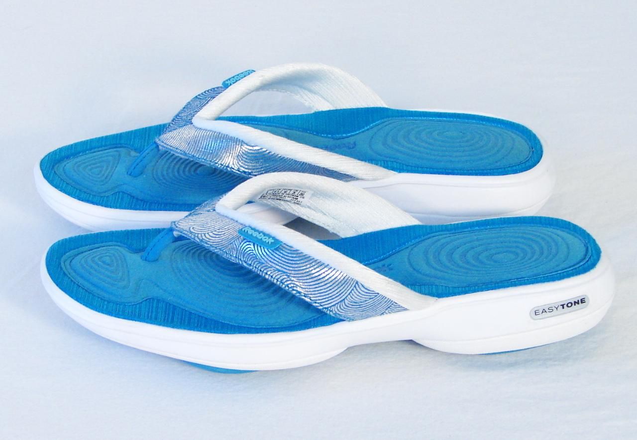 Reebok Easytone Womens Blue Toning Thong Sandals Flip Flops Womens 9