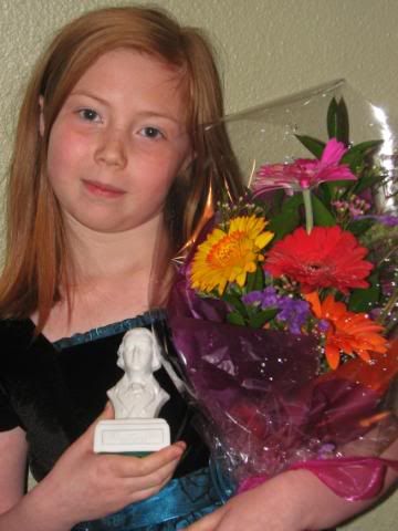 Cadi, her flowers from Dad... and Haydn
