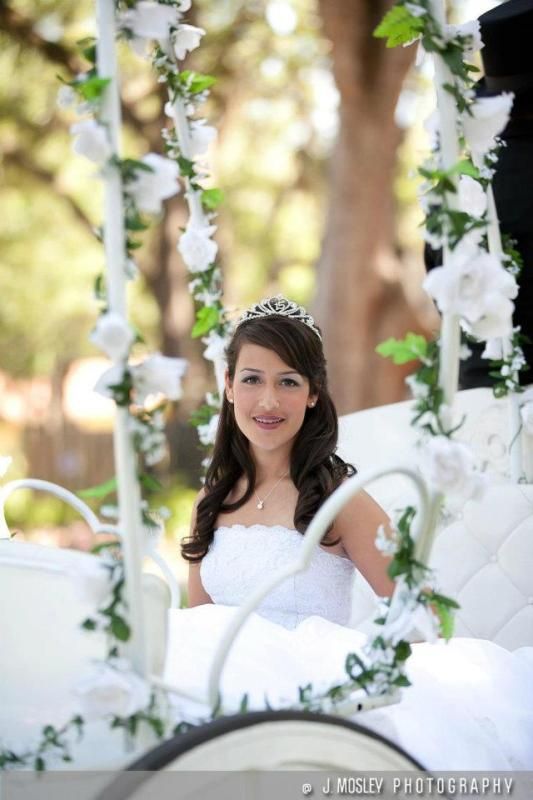 Happy Quinceanera to Bianca as she regally sits in our white Cinderella horse carriage in OP, FL