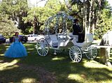 Bianca's awesome blue Quinceanera dress in front of our Cinderella horse carriage at Club Continental in Orange Park, Florida
