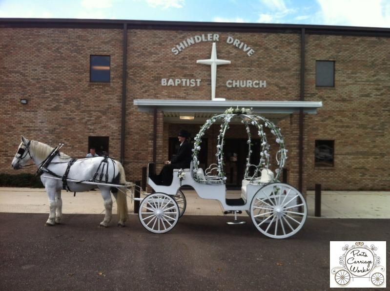 A cute shot of our Cinderella carriage outside of Shindler Baptist Church waiting on the ceremony to be over in Jax, Florida