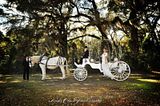 Another stunning image of our horse carriage ready for a wedding at the Ribault Club in Jacksonville, FL. I just love the sweeping oak trees in the background.