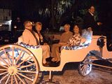 Reception guests taking an evening ride in our lighted carriage