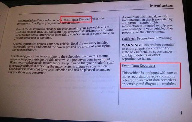 Event Data Recorder? Honda Element Owners Club