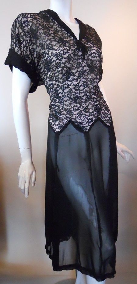 Dorotheas Closet Vintage Dress 40s Dress Xl Vintage Dress Lace Sheer Chiffon 8775