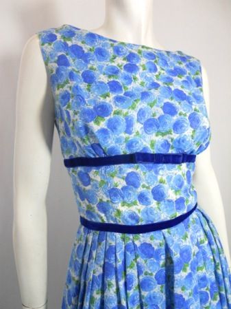 60s dress blue rose dress
