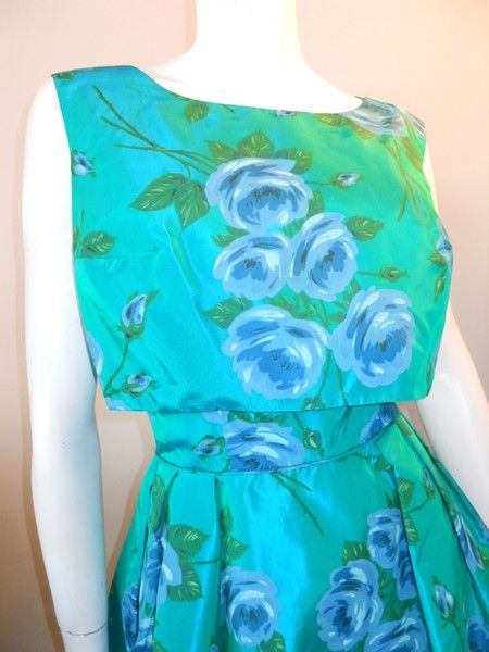 60s dress vintage dress blue rose print