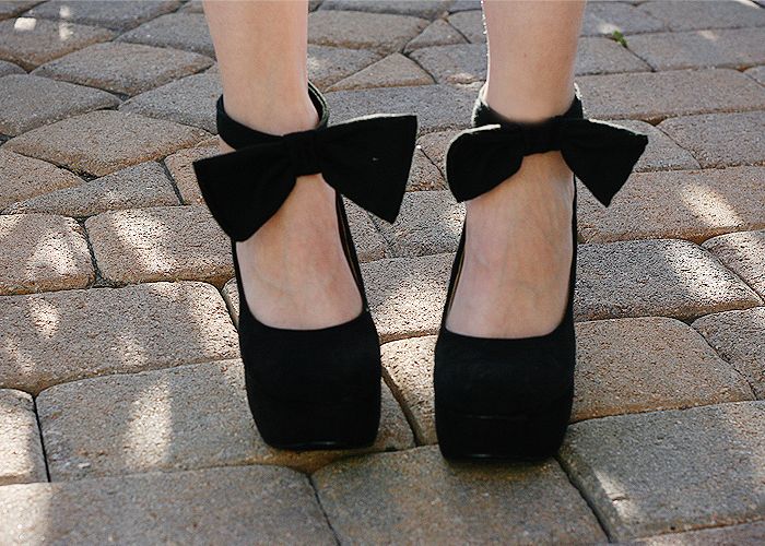 black heels with ankle bow