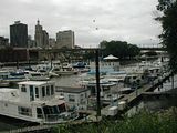 Houseboat docks, with downtown St. Paul in the background