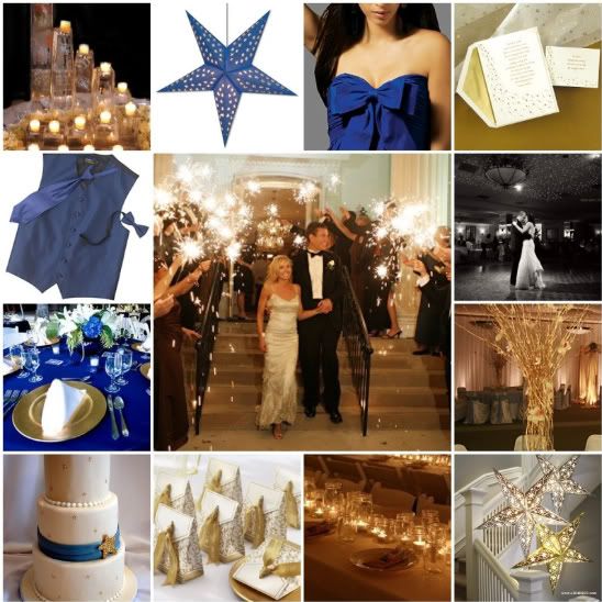 The colors are royal blue and gold with star accents and lots of candles