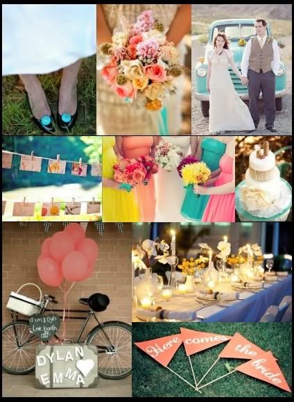 coral and yellow color palette for her outdoor wedding that she wants to