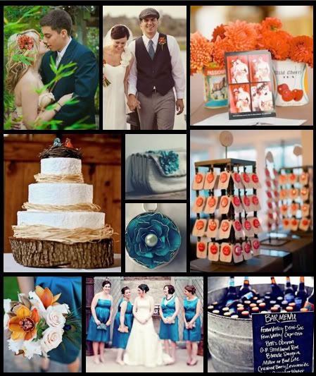 wedding using peacock blue and orange as the color palette and