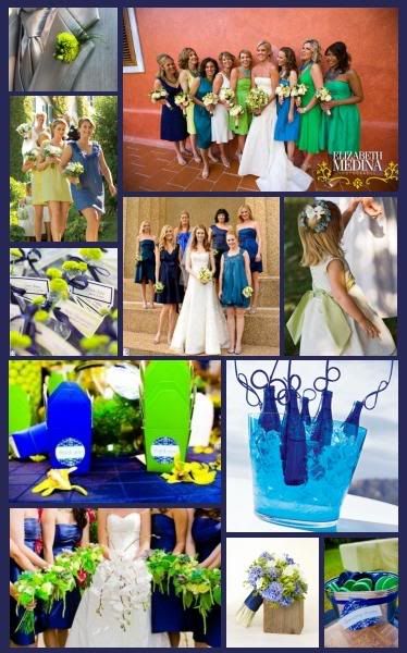 The bride who requested this board wants to do a green and blue color scheme