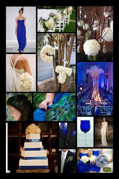  that incorporated peacock feathers and cobalt blue with cream roses