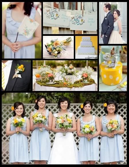 When I came across this pale pale blue and bright yellow and peach wedding