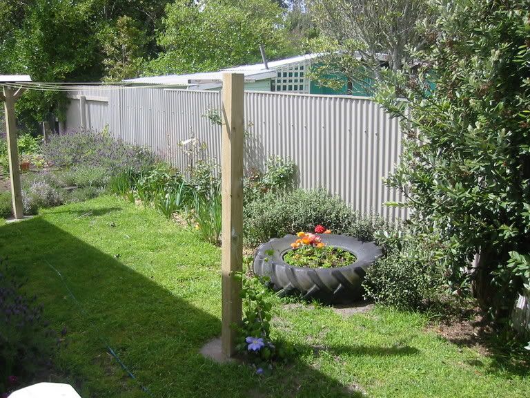 The famous clothesline & tractor tyre garden