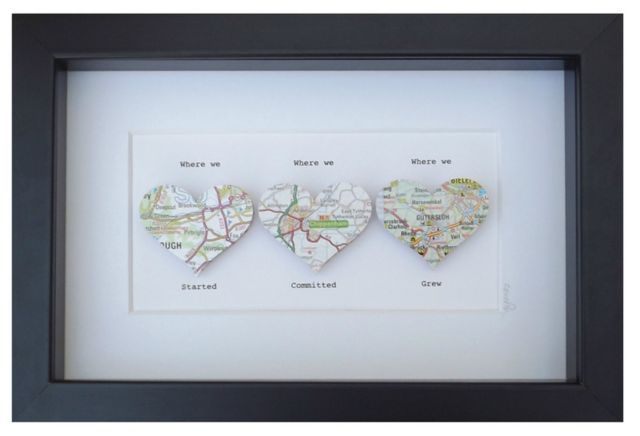 Framed Map Hearts