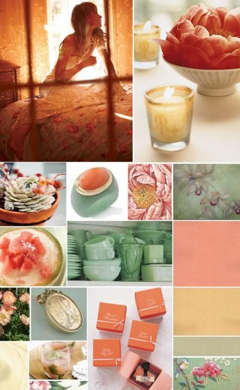Color Scheme Jade Coral Peony and Old Gold