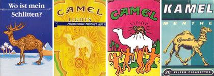 composición con packagings de la marca Camel de Alemania y Estados Unidos, de www.camelcollector.com/