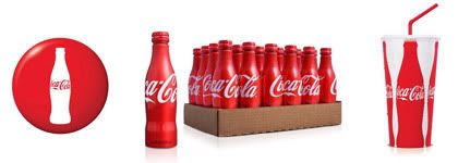 sección de piezas de campaña de la firma Coca-Cola, por el estudio Turner-Duckworth, de packagingworld.blogspot.com/2008/06/coca-cola-identity-cannes-lions-2008.html