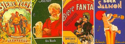 composición con sección de etiquetas de cerveza, de pignouf-vintageposter.blogspot.com/2008/09/la-biere-22.html