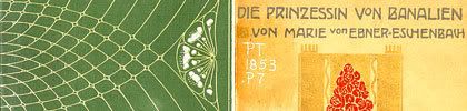 composición con tapas de los libros Die Prinzessin von Banalien, escrito por Otto Eisner -1872-, y Hawthorn and lavender, with other verses, diseñado por Henry Thayer, -1901_1911-, todo de bindings.lib.ua.edu/