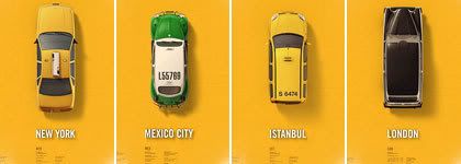 composición con sección de afiches de la serie Taxicab, por Antrepo Design Industry