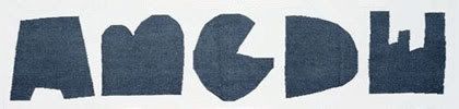 sección de trabajo de experimentación tipográfica en formato de alfombra, Papercutoutalphabet, por Alan Fletcher, fabricada en Uttar Pradesh, India, de www.aram.co.uk/product_detail.asp?id=403