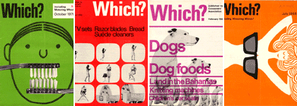composición con sección de tapas de la revista Which? 1960-1981, de deliciousindustries.blogspot.com/2008/08/which-magazine.html