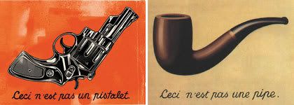 composición con sección de las obras Ceci n'est pas une pipe, de René Magritte, y Not A Gun, por Dave Kinsey, de en.wikipedia.org/wiki/The_Treachery_of_Images y de www.kinseyvisual.com