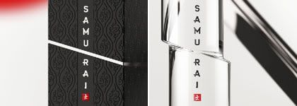 composition with section of photo of packaging Vodka Samurai by Arthur Shreiber, from www.behance.net/Gallery/Vodka-SAMURAI/245844