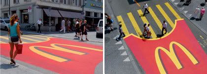 composición con fotografías de theinspirationroom.com/daily/2010/mcdonalds-fries-pedestrian-crossing/