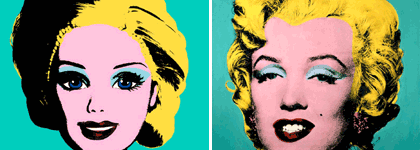 composition with section of piece of Barbie ma muse and portrait of Marilyn Monroe by Andy Warhol, from www.barbiemamuse.com/eng